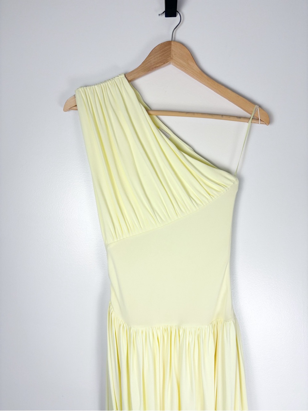 Helsa Lemon Yellow Amphora One Shoulder Ruched Draped Maxi Dress Size XS NWT - Picture 6 of 12